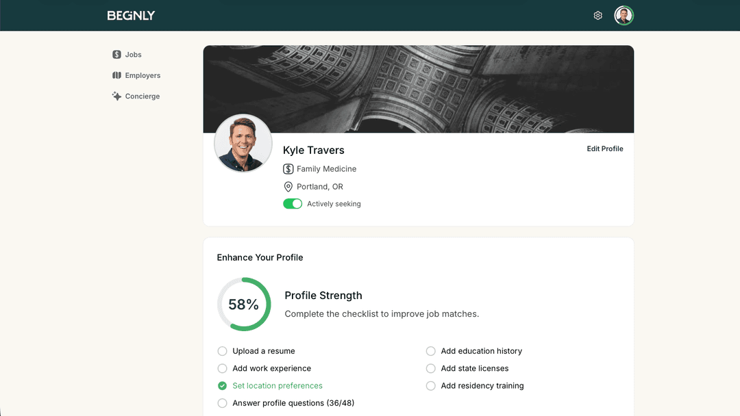 Beginly profile strength